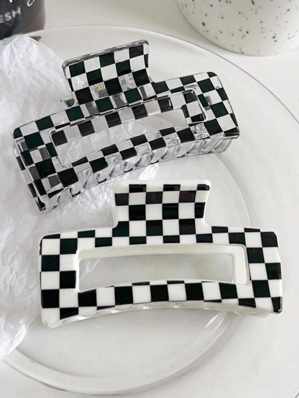 Checkerboard Pattern Hair Claws, Casual Versatile Hair Accessories for Women, Minimalist Headwear Suitable for Thick Hair