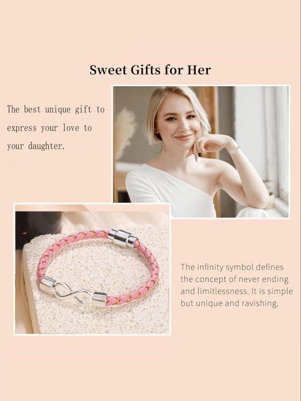 Women's Fashion Leather Braided Bracelet, Trendy Infinity Symbol Charm Bracelet, Chic All-match Clean Girl Jewelry As Gift