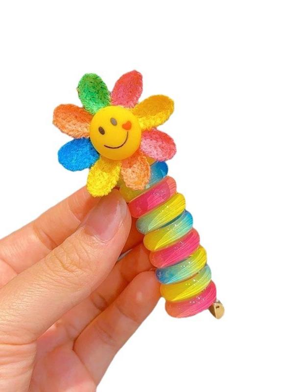 Cartoon Sunflower Design Hair Tie, Colorful High Stretch Ponytail Holder, Cute Lovely Hair Accessories for Women & Girls