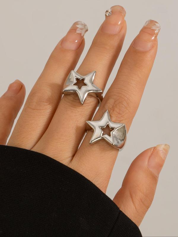 Hollow Out Star Design Open Ring, Fashion Accessories for Women & Girls, Simple Jewelry for Party, Daily Clothing Decor, Trendy All-match & Exquisite Jewelry for Birthday Gift