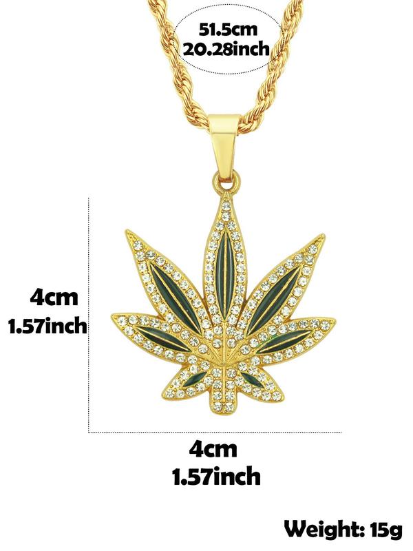 Rhinestone Decorated Maple Leaf Pendant Necklace for Men & Women, Punk Hip Hop Jewelry for Party, Classic Fashion Accessories for Daily Wear