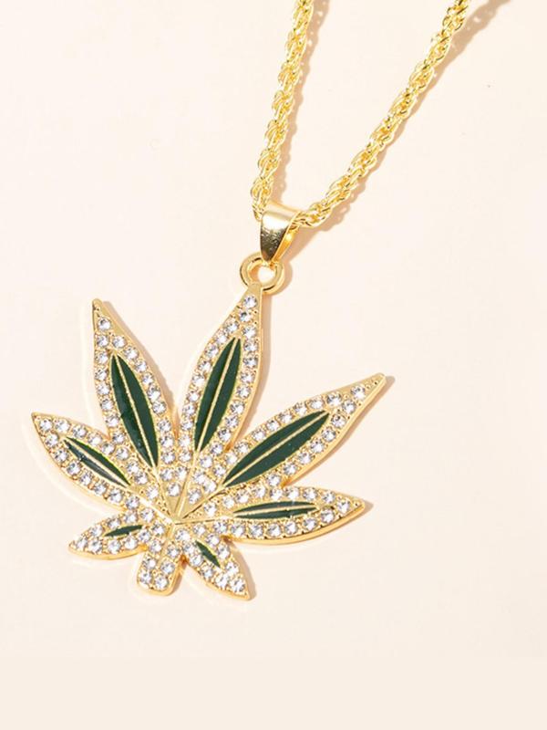 Rhinestone Decorated Maple Leaf Pendant Necklace for Men & Women, Punk Hip Hop Jewelry for Party, Classic Fashion Accessories for Daily Wear