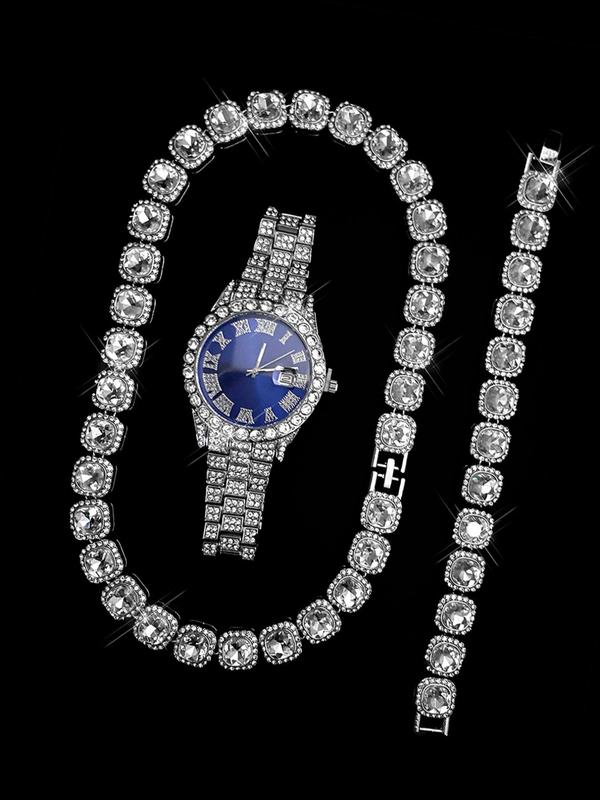 Rhinestone Decorated Watch & Bracelet & Necklace, Fashion Jewelry Set for Party, Daily Clothing Decor, Trendy All-match & Exquisite Jewelry for Birthday Gift