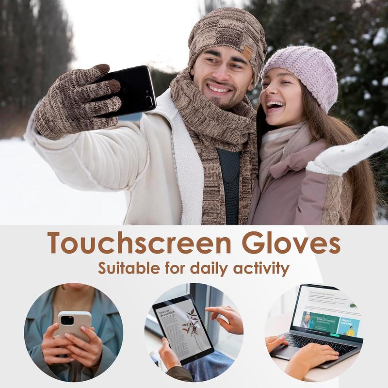 Beanie Hat Scarf Touchscreen Gloves Set for Men and Women, Fleece Lined Warm Winter Beanie Gloves Long  Warmer Set