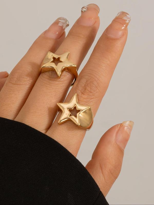 Hollow Out Star Design Open Ring, Fashion Accessories for Women & Girls, Simple Jewelry for Party, Daily Clothing Decor, Trendy All-match & Exquisite Jewelry for Birthday Gift