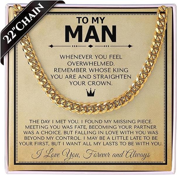 To My Man Steel Cuban Necklace, Meaningful Gift for Him, Romantic Gift for Boyfriend Long Distance, Small Sentimental Gift for Boyfriend, I Love My Boyfriend