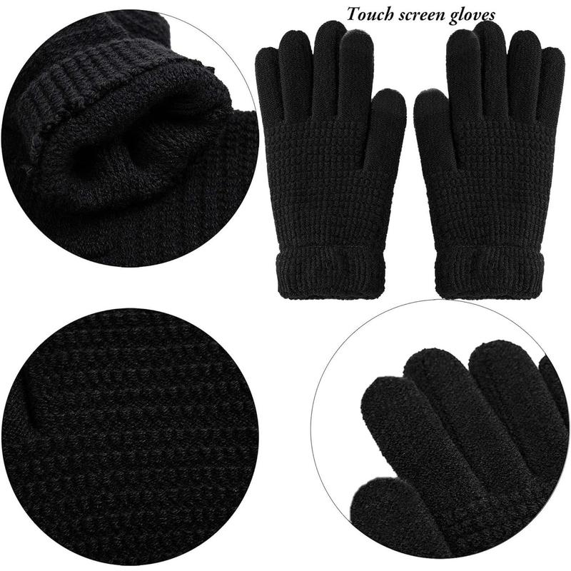 Winter Warm Knitted Sets Buffalo Plaid Scarf Beanie Hat Touch Screen Gloves and Winter Ear Warmer Set for Men or Women