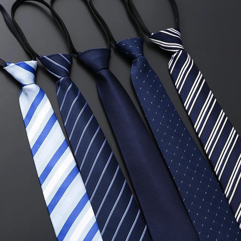 Lazy Zipper Men's Tie Business Formal Dress Wear Stripe Solid Color Zipper Necktie Wholesale Gifts for Men Slim Skinny Tie