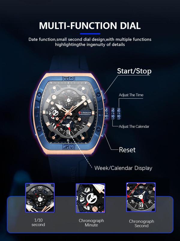 Men's Business Fashion Barrel Dial Analog Quartz Watch, Casual Trendy Luminous Wristwatch, Fashionable Waterproof Watch for Daily & Business Decoration with Box