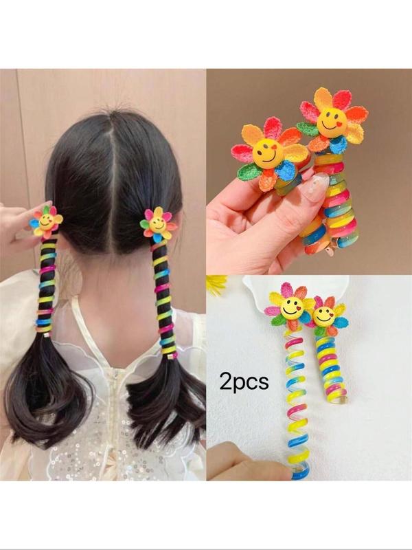 Cartoon Sunflower Design Hair Tie, Colorful High Stretch Ponytail Holder, Cute Lovely Hair Accessories for Women & Girls