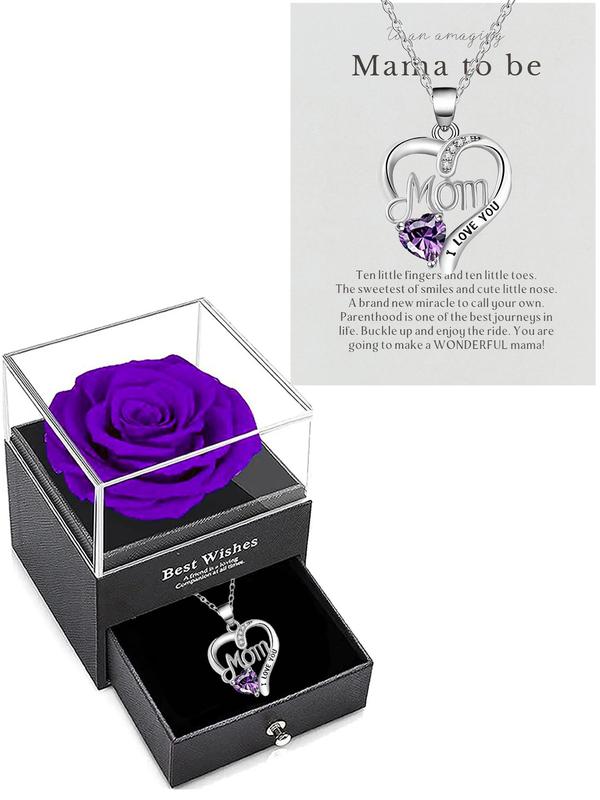 Heart Shaped Rose Gift Box with Letter Design Pendant Necklace, Elegant Jewelry for Women, Gift for Mother, Wife, Girlfriend, Birthday Gift