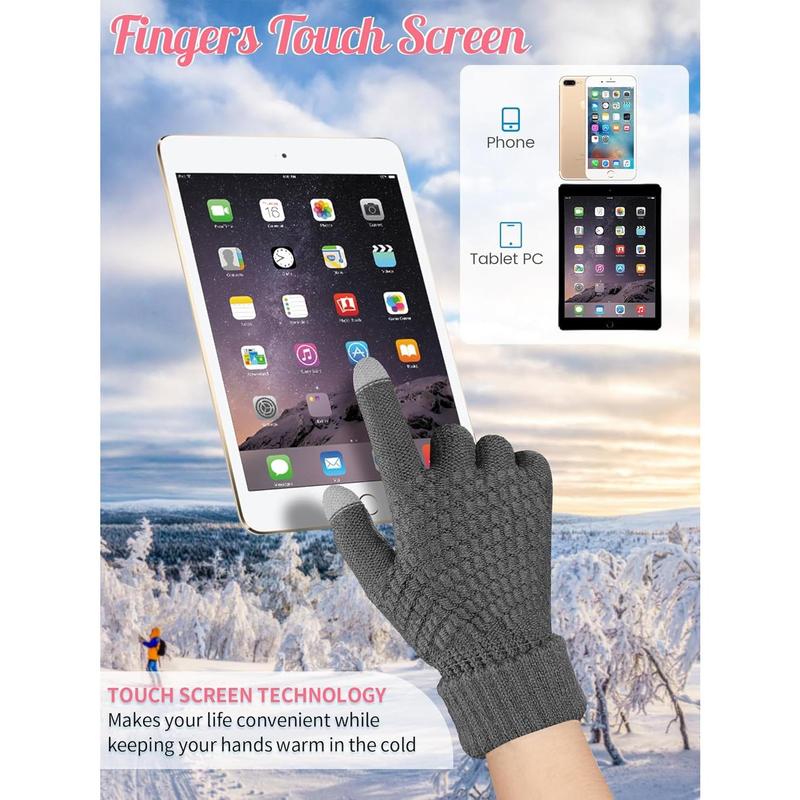 4 Counts Winter Glove and Hat Set Women Winter Hat Touchscreen Gloves Warm Knitted Beanie Hats and Gloves for Women