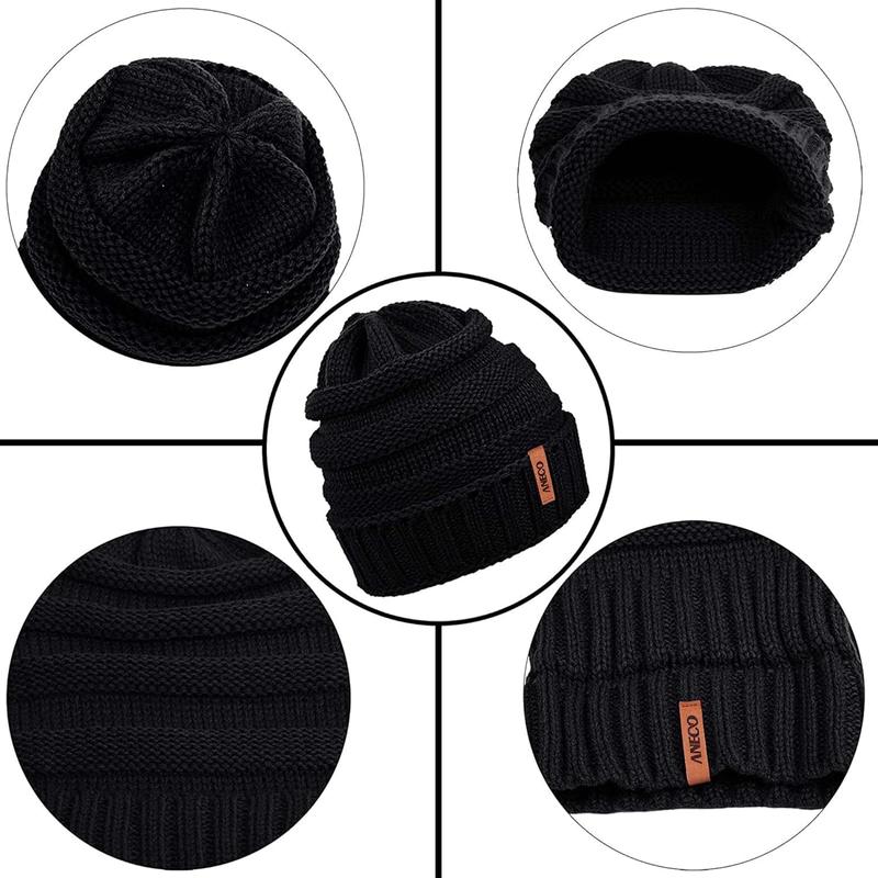 Winter Warm Knitted Sets Buffalo Plaid Scarf Beanie Hat Touch Screen Gloves and Winter Ear Warmer Set for Men or Women