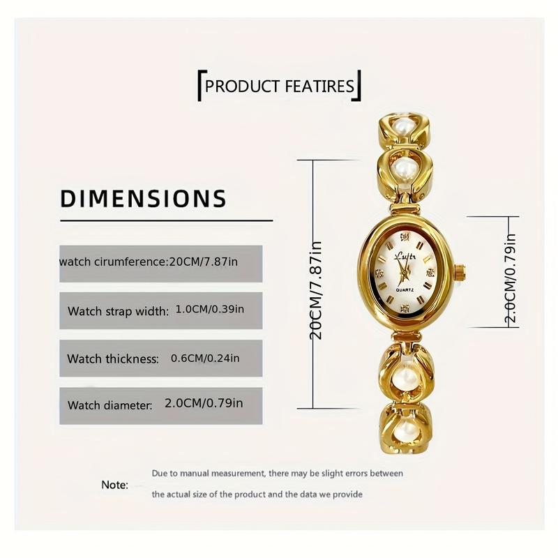 Elegant French Style Women's Watch - Waterproof, Oval Quartz Face, Retro Pearl Strap, Perfect for Daily & Special Occasions