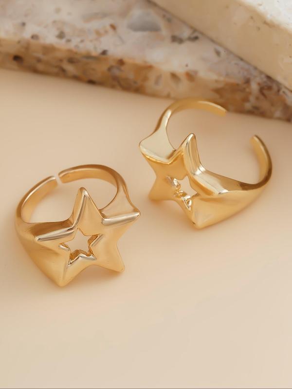 Hollow Out Star Design Open Ring, Fashion Accessories for Women & Girls, Simple Jewelry for Party, Daily Clothing Decor, Trendy All-match & Exquisite Jewelry for Birthday Gift