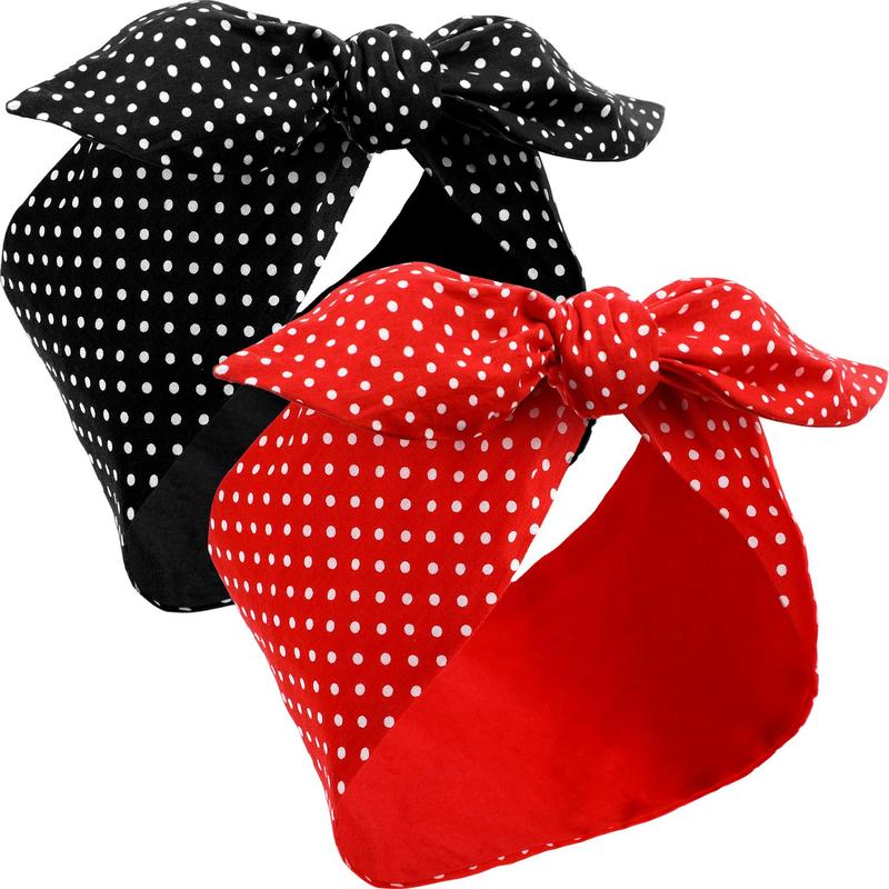 Polka Dot Headband Bandana Headband 50s Costume Hair Accessories Bows Wide Headwrap for Women and Girls (Small Dots)