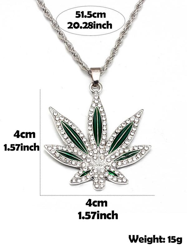 Rhinestone Decorated Maple Leaf Pendant Necklace for Men & Women, Punk Hip Hop Jewelry for Party, Classic Fashion Accessories for Daily Wear