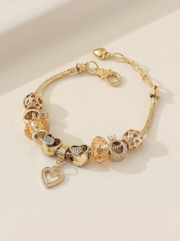 Fashion Rhinestone Decorated Beaded Bracelet As Gift, 2024 Heart Charm Matching Bracelet, Fashion Clean Girl Outfit Accessories for Women & Girls, Bracelet with Charms