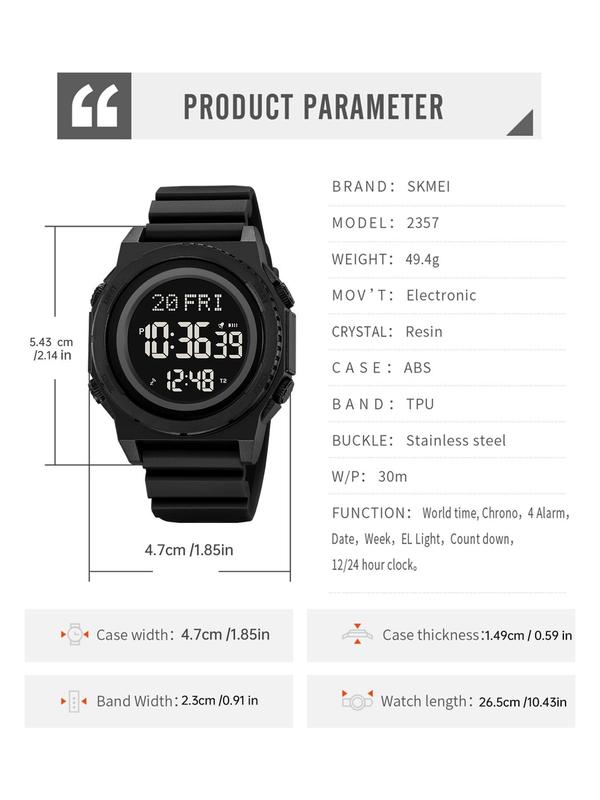 Men's Fashion Digital Watch, Casual Sporty Digital Watch with Luminous Dial & Alarm Mode, Waterproof Electronic Watch with Box for Men