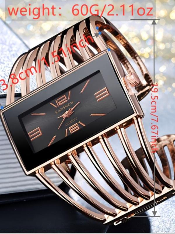 Luxury Women's Elegant Rectangle Dial Analog Quartz Watch, Fashion Cuff Bracelet Watch For Women, with Box