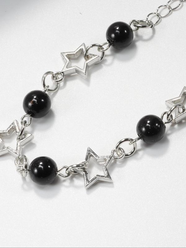 Cute Stars & Beads Link Bracelet,  Sweet Fashion Alloy Jewelry for Women & Girls, Trendy All-match Jewelry for Party, Daily Clothing Decor, Exquisite Jewelry for Birthday Gift