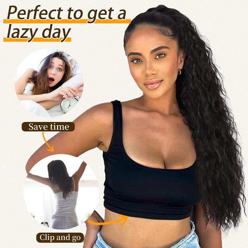 AISI HAIR Claw Clip in Ponytail Hair Extensions for Women 26 30 Inch Long Wavy Synthetic Hairpiece for Daily Party Use