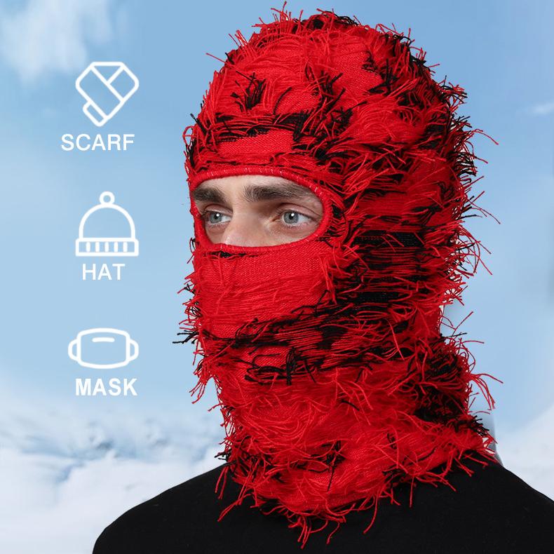 Distressed Balaclava Knitted Full Face Ski Mask Winter Windproof Neck Warmer for Men Women Distress Mask Beanie