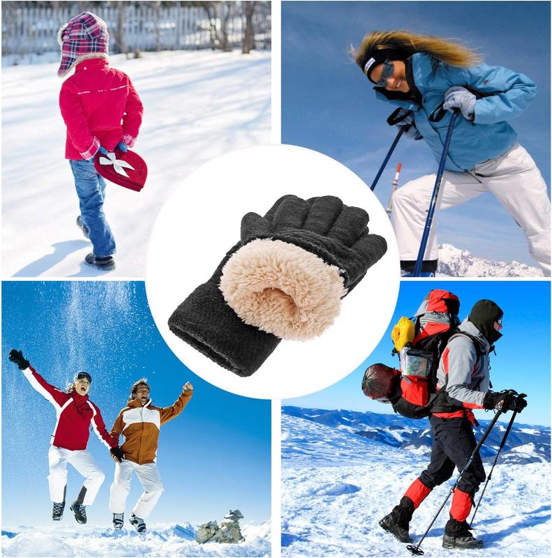 Women's Winter Warm Touch Screen Gloves Womens Thermal Cable Knit  Fleece Lined Gloves for Cold Weather