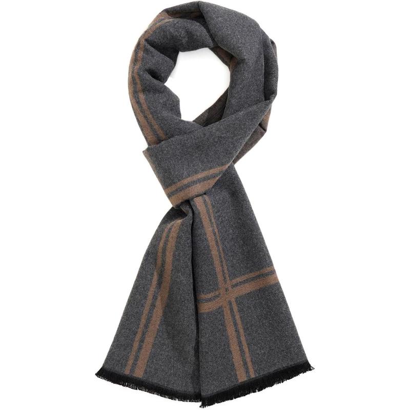 Men's Winter Warm Scarf Premium Cashmere Feel, Luxuriously Soft Long Plaid Pattern