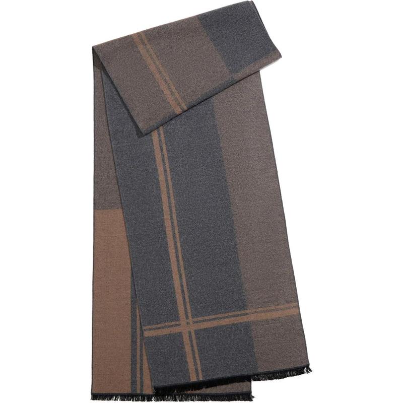 Men's Winter Warm Scarf Premium Cashmere Feel, Luxuriously Soft Long Plaid Pattern