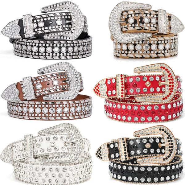 Rhinestone edgar belts for Men Women Western Cowboy Cowgirl Bling Studded Leather Belt for Jeans Pants