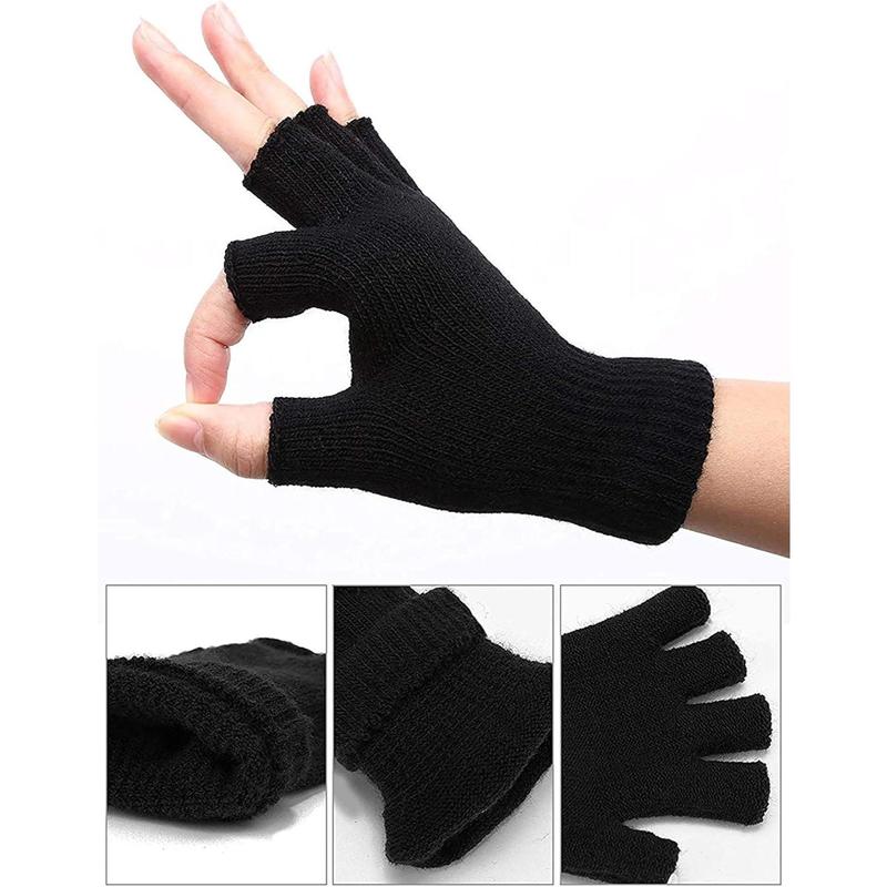 4 Pairs Winter Half Finger Gloves Knitted Fingerless Mittens Warm Stretchy Gloves for Men and Women