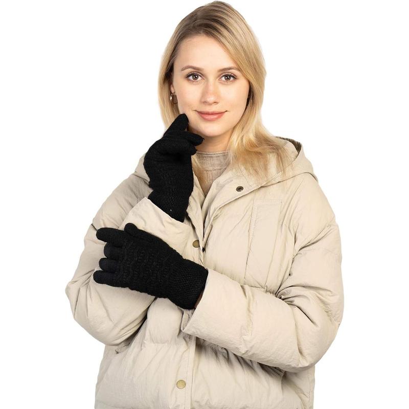 Women's Winter Warm Touch Screen Gloves Womens Thermal Cable Knit  Fleece Lined Gloves for Cold Weather