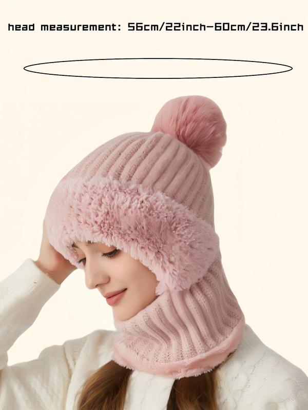 Women's Solid Color Pom Pom Decor Beanie Hat, Casual Warm Thickened Knit Hat for Fall & Winter, Fashion Accessories for Women & Girls