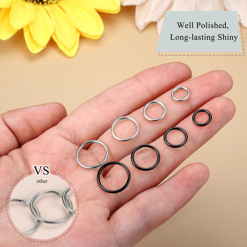 BodyBonita Hinged Nose Rings Hoops 8 Counts 16G 18G 316L Surgical Steel Seamless Septum Rings Lip Helix Cartilage Conch Rook Daith Lobe Cartilage Tragus Piercing Jewelry Black Silver Gold Nose Rings Cilcker Body Piercing for Women Men 6mm 8mm 10mm 12mm