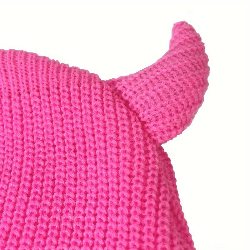 Halloween Bull Knit Balaclava Horn Solid Color Beanies Hip Hop Windproof Ski Mask Warm Full Cover Neck Gaiter For Women Men Autumn & Winter