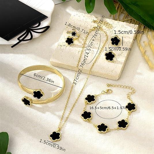 5PCS Lucky Flower Alloy Jewelry, Lucky Flower design, Neckline, Artemis bracelets, bracelets, rings, Clover Jewelry, four-leaf clover garland. Beautiful, simple, flowers, low allergy jewelry, jewelry gifts