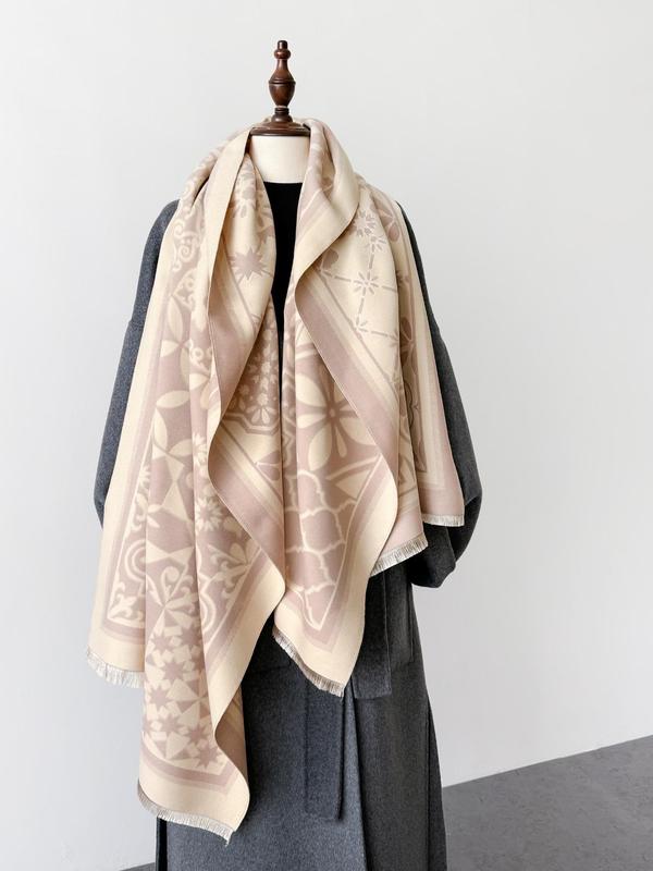 Geometric Pattern Tassel Detail Scarf, Casual Soft Warm Thick Scarf for Fall & Winter, Fashion Accessories for Women & Men