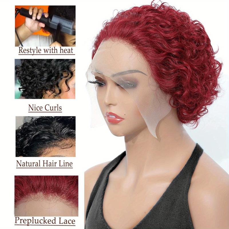 New Style Brown Short Curly Wigs Pixie Cut Lace Front Wigs 6 inch Human Hair 13X1 Pixie Cut Short Curly Burgundy Human Hair Wigs HD Lace Front Wigs Plucked Pixie Curly Wigs for Black Women 99j  wig hair  wigs