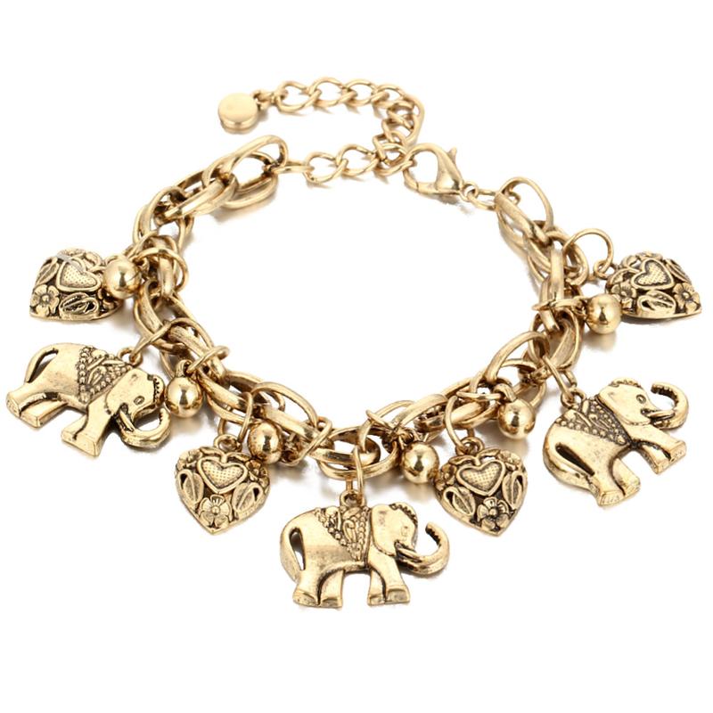 Women's Elephants & Hearts Design Charm Anklet, Fashionable Boho Style Animal Charm Decor Anklet, Casual Alloy Ankle Vintage Jewelry for Beach Essentials, Cool Female Accessories