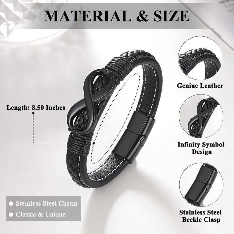 Mens Leather Bracelet Gifts for Son Grandson Man Him Husband Boyfriend Birthday Christmas Anniversary Valentines Day Gift Ideas