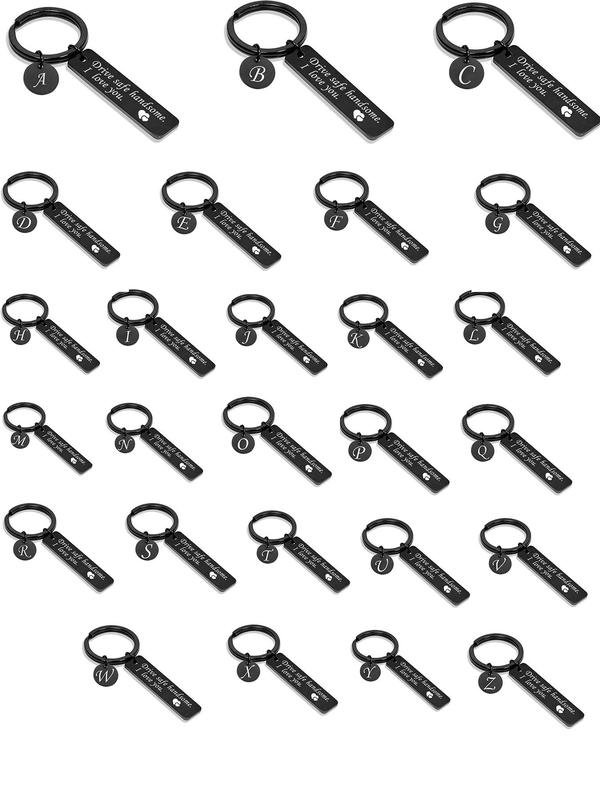 Rectangle Stainless Steel Keychain, Letter Pattern Keychain for Car Keys for Men & Women, Fashion Accessories for Daily Use