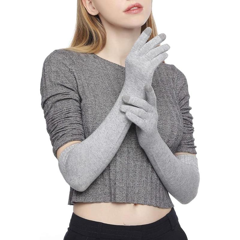 Women Knit Long Gloves Touchscreen Blended Arm Warmers with Fingers Winter Warm Gloves