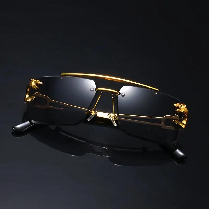 Vintage Luxury Golden Fahsion Glasses Cool Tiger Stand Women's Frameless Black For Men And Women Outdoor Travel Anti Glare Glasses