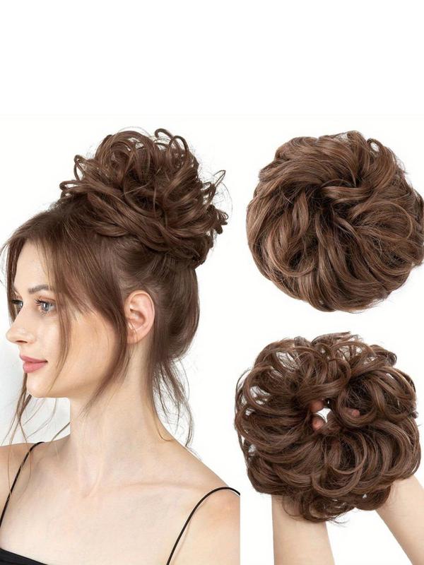 Women's Messy Bun Hair Extensions, Wavy and Curly Synthetic Hair Extensions, High Bun Ponytail Synthetic Hair Extensions