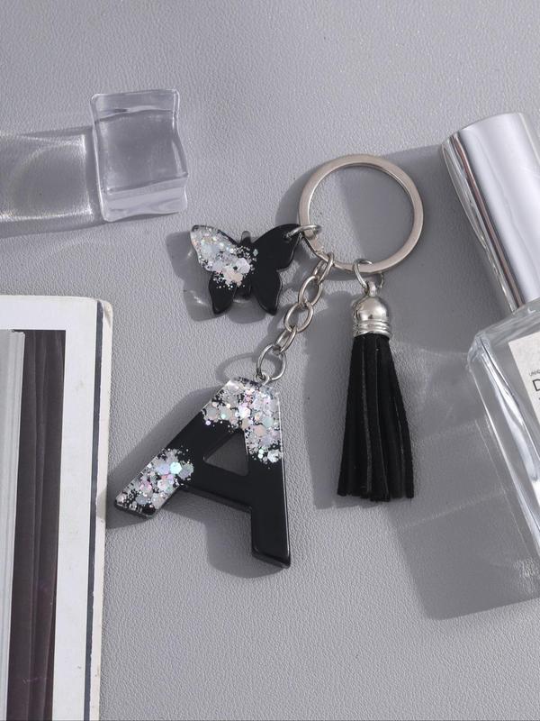 Fashion Letter Design Keychain, Rhinestone Decor Tassel Decor Keychain for Women & Men, Trendy All-match Keychain for Birthday Gift