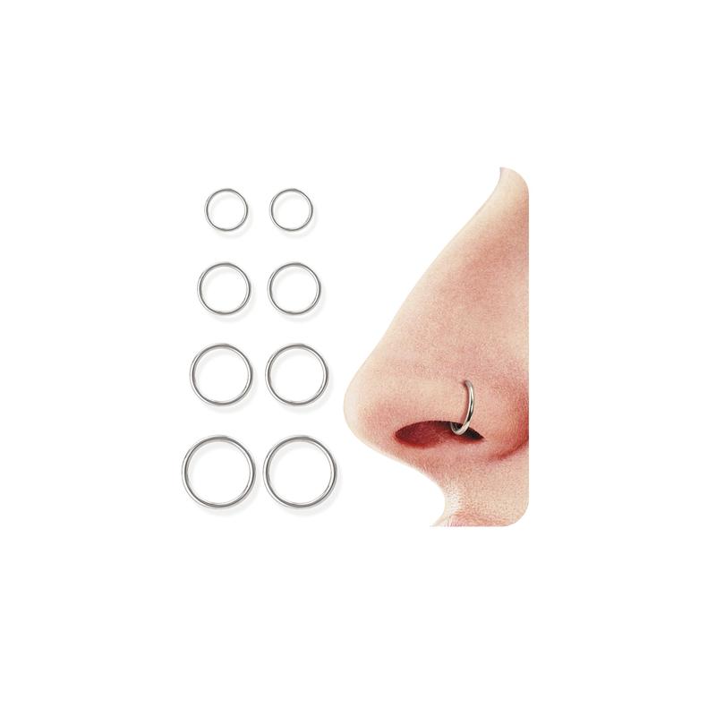 BodyBonita Hinged Nose Rings Hoops 8 Counts 16G 18G 316L Surgical Steel Seamless Septum Rings Lip Helix Cartilage Conch Rook Daith Lobe Cartilage Tragus Piercing Jewelry Black Silver Gold Nose Rings Cilcker Body Piercing for Women Men 6mm 8mm 10mm 12mm