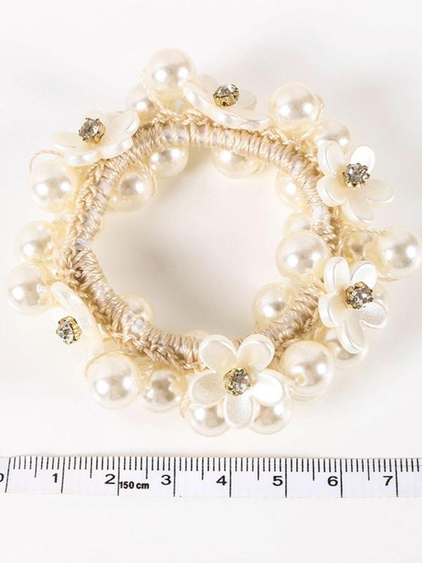 Faux Pearl Decorated Hair Tie, Elegant Flower Design Hair Tie For Women & Girls, Fashion Hair Accessories For Party, Daily Clothing Decor