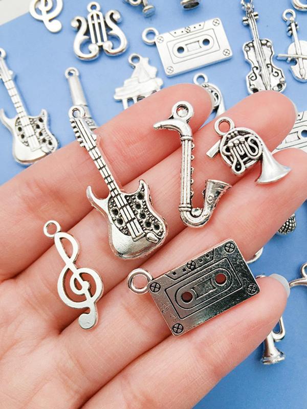 Retro Style Music Note & Guitar & Saxophone & Microphone & Organ Design Pendant, Creative DIY Jewelry for Women & Men, DIY Jewelry Accessories for Necklace & Bracelet Making