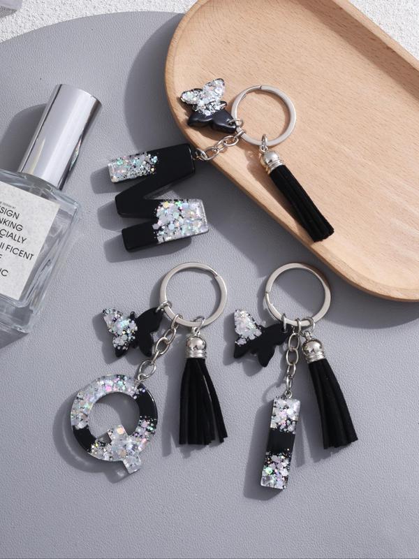 Fashion Letter Design Keychain, Rhinestone Decor Tassel Decor Keychain for Women & Men, Trendy All-match Keychain for Birthday Gift